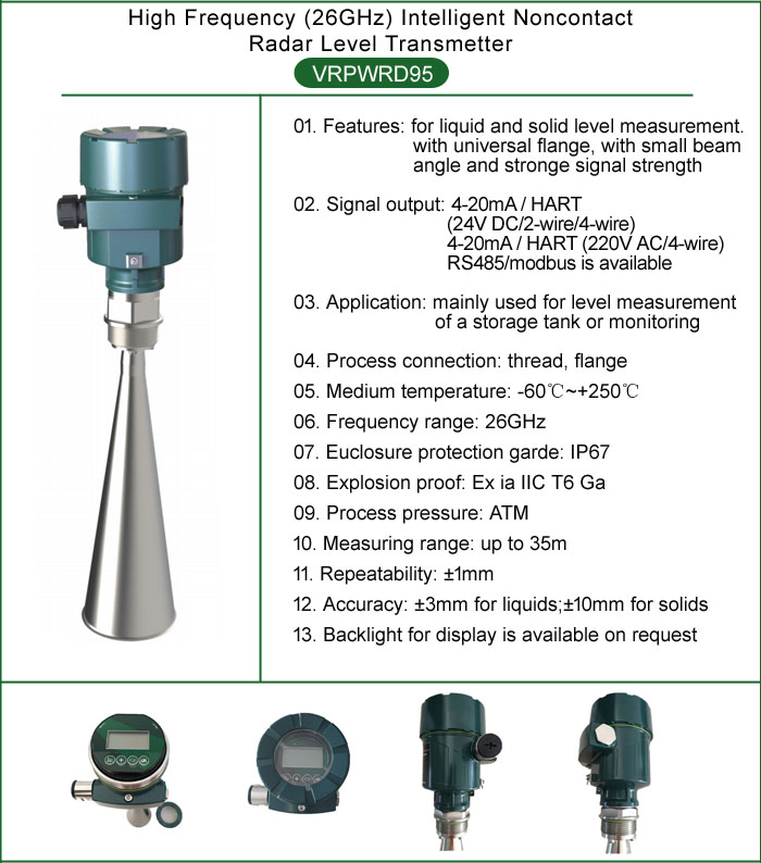 High Frequency Radar Level Transmitter with 26GHz